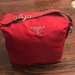 Red nylon Prada bag